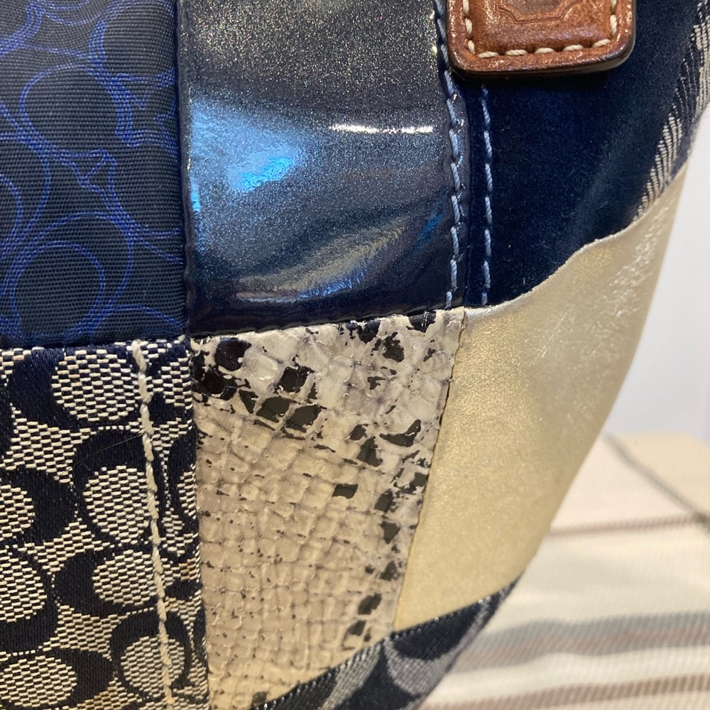 Coach Vintage Hobo Patchwork Blue Leather-Trim Shoulder Bag-No- B06S- 10019 - Picture 7 of 12